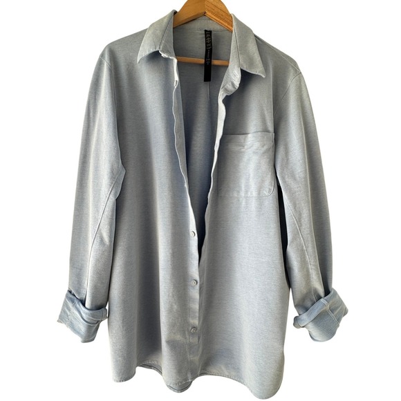 Lululemon Other - Lululemon Commission Button up Shirt XL Blue Knit One Pocket Stretch Long Sleeve